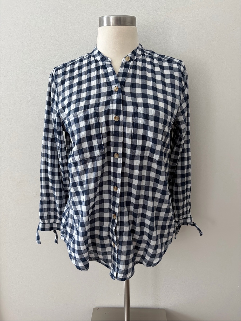 Abercrombie & Fitch Navy White Gingham Button-Up Blouse S Cottagecore Western